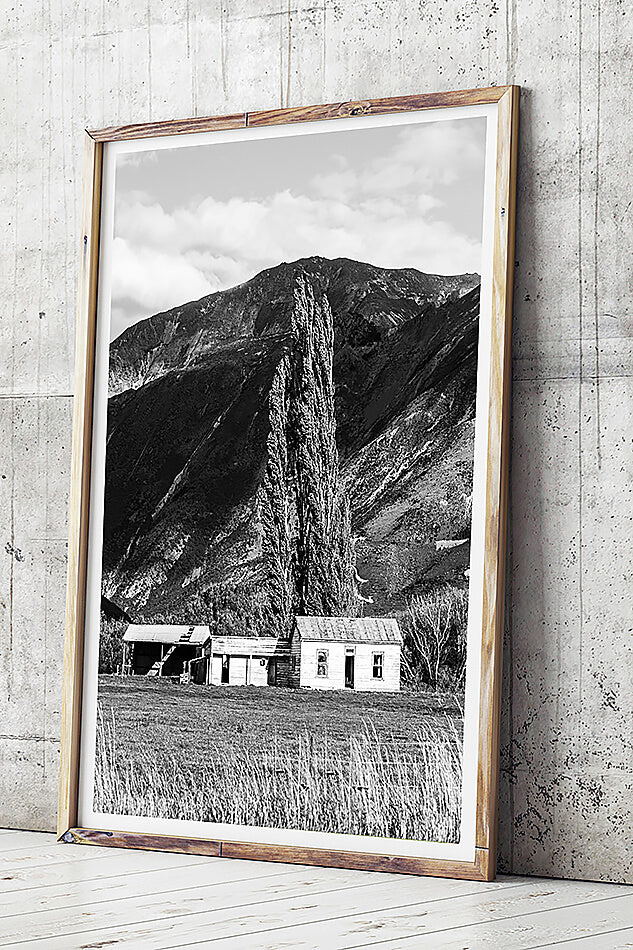 monochrome print black and white print of nature mountains in new zealand