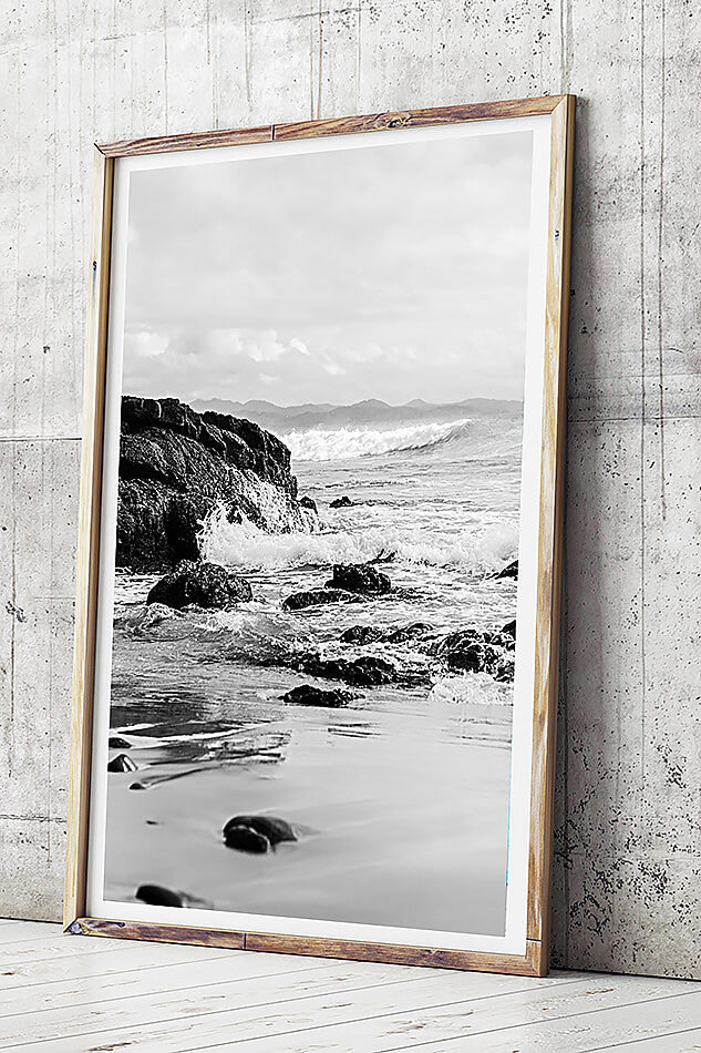 black and white photography byron bay beach framed art monochrone interior art black and white interior art print wategos beach byron bay photographic art brisbane beach print brisbane beach art art for walls brisbane byron bay photography brisbane photographer beach print