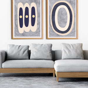 Grey & Blue toned abstract art print for coastal feel