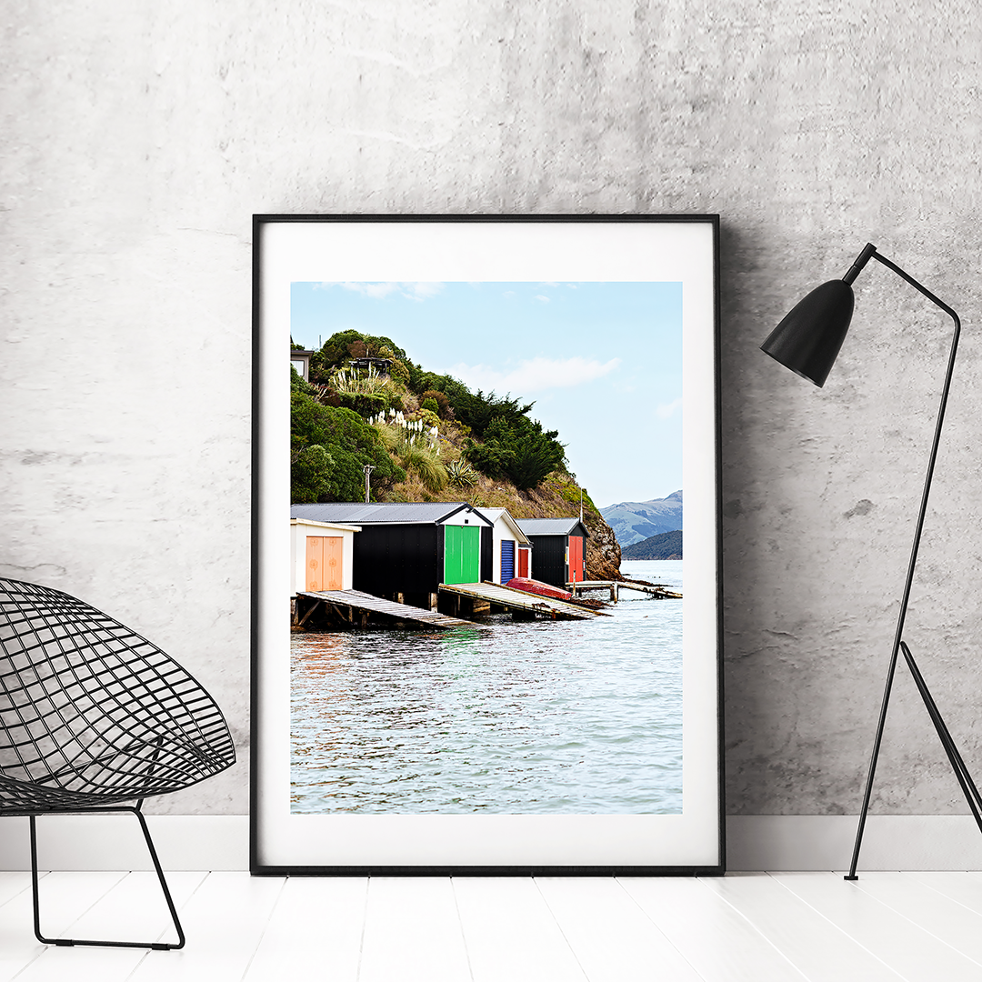 New Zealand Print / New Zealand Photography / Duvauchelle Boat Sheds