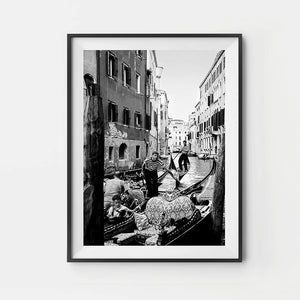 Venice Travel Photography / Gondola Print / Black and White Photography