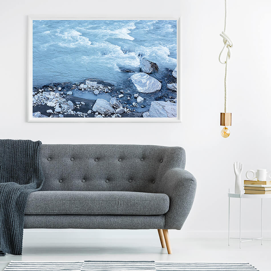 blue water print water print blue interior wall art print photographic print of Franz Josef Glacier new zealand