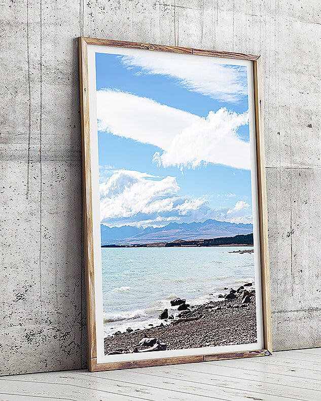 beach print grey tones interior lake tekapo new zealand travel photography