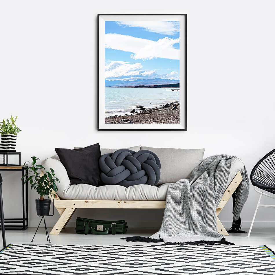 beach print grey tones interior lake tekapo new zealand travel photography