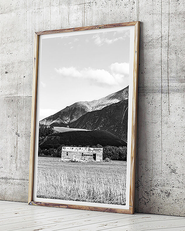 monochrome print black and white print of nature mountains in new zealand