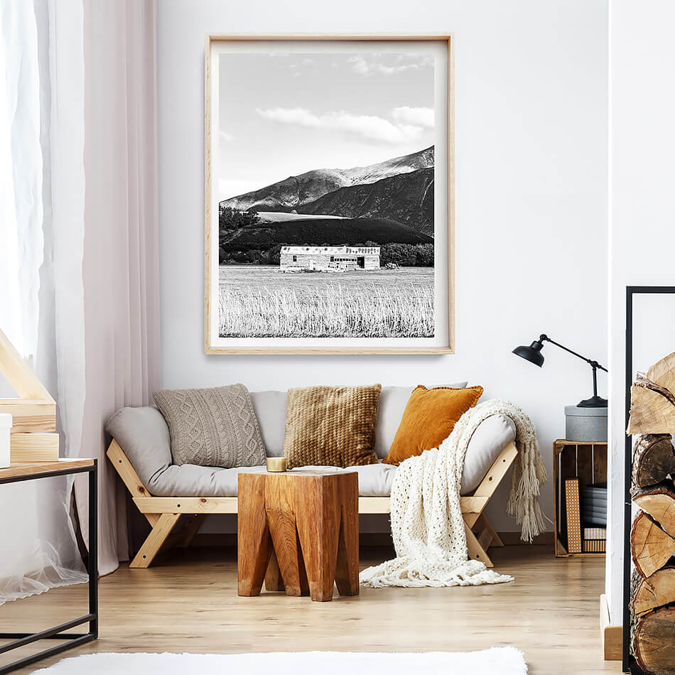 monochrome print black and white print of nature mountains in new zealand