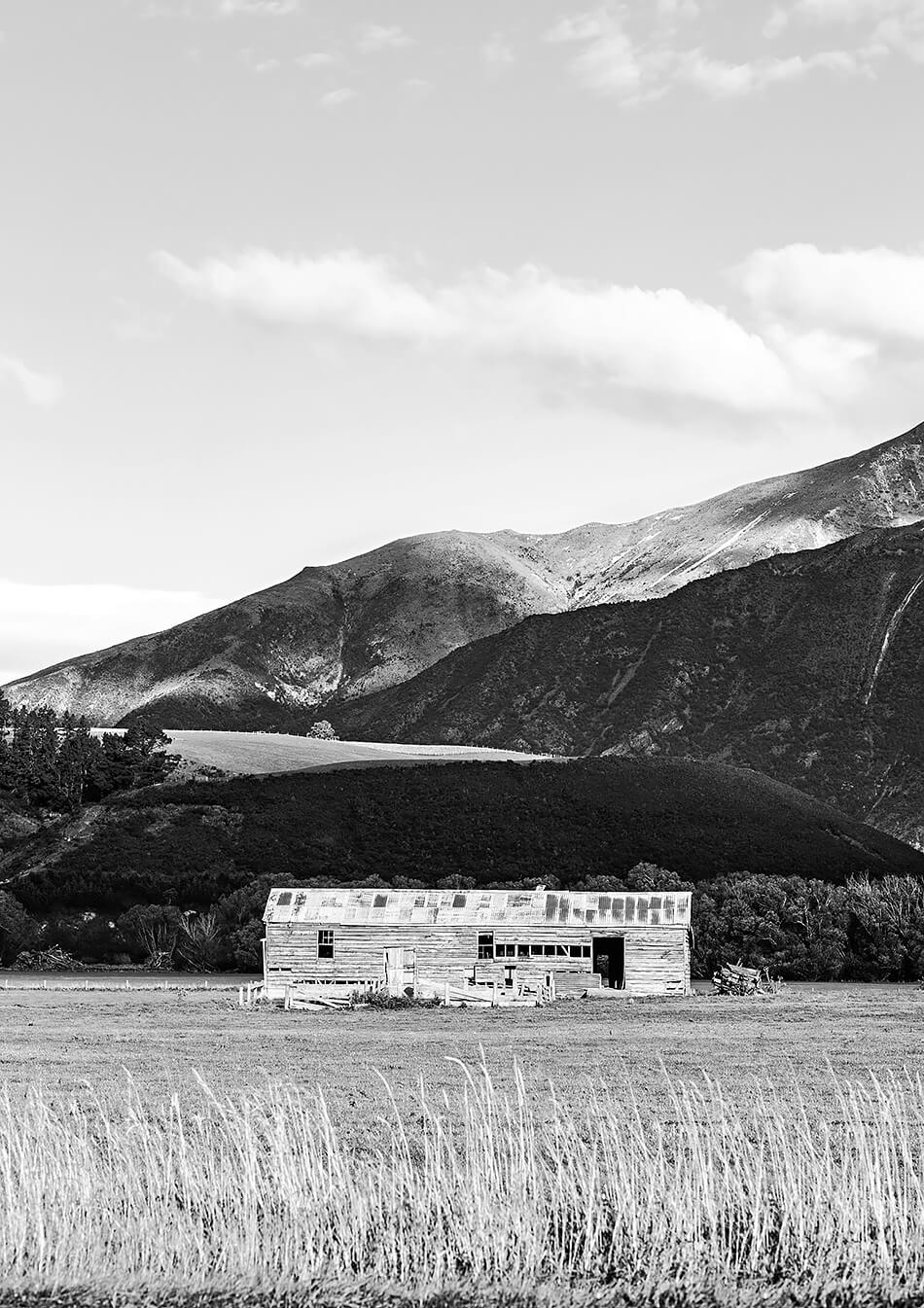 monochrome print black and white print of nature mountains in new zealand