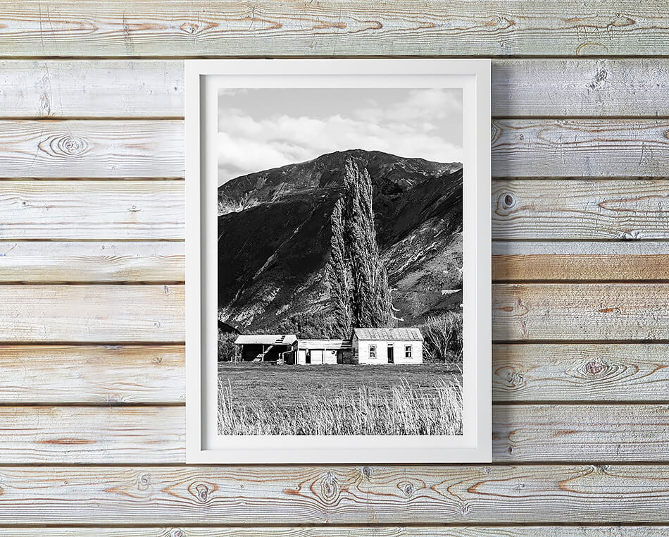 monochrome print black and white print of nature mountains in new zealand