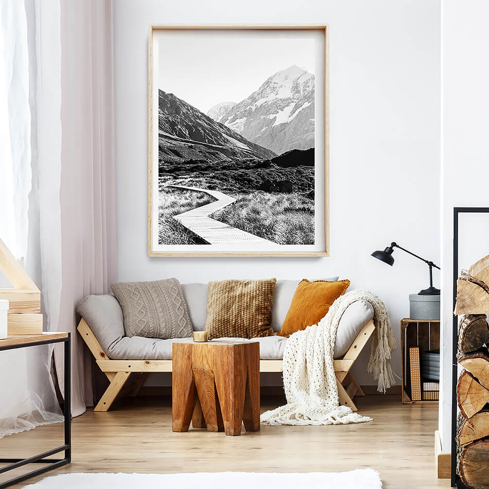 black and white print home interior monochrome interior print new zealand photography mount cook