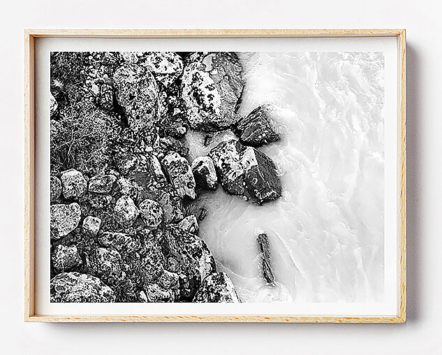 black and white photo print black and white interior print for wall of water in new zealand monochrome print