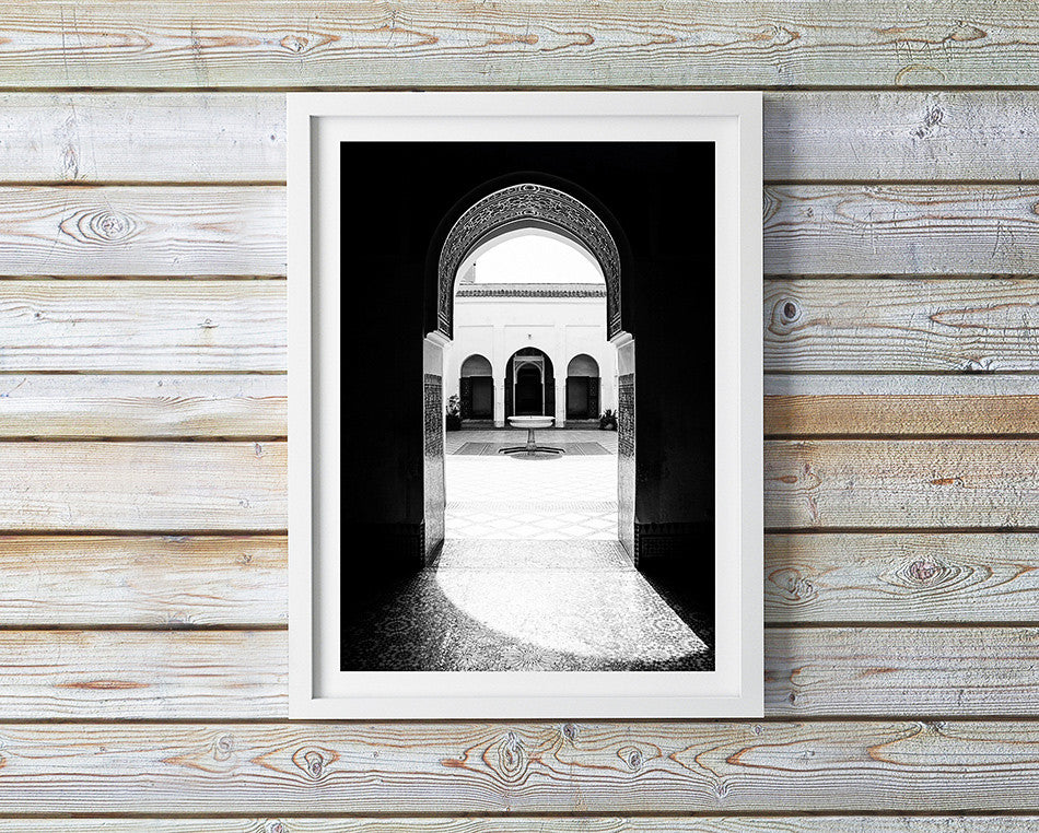 Photo art for wall fine art photographic print for home interior ikea ribba frame print travel photography of Bahia Palace Marrakesh Morocco