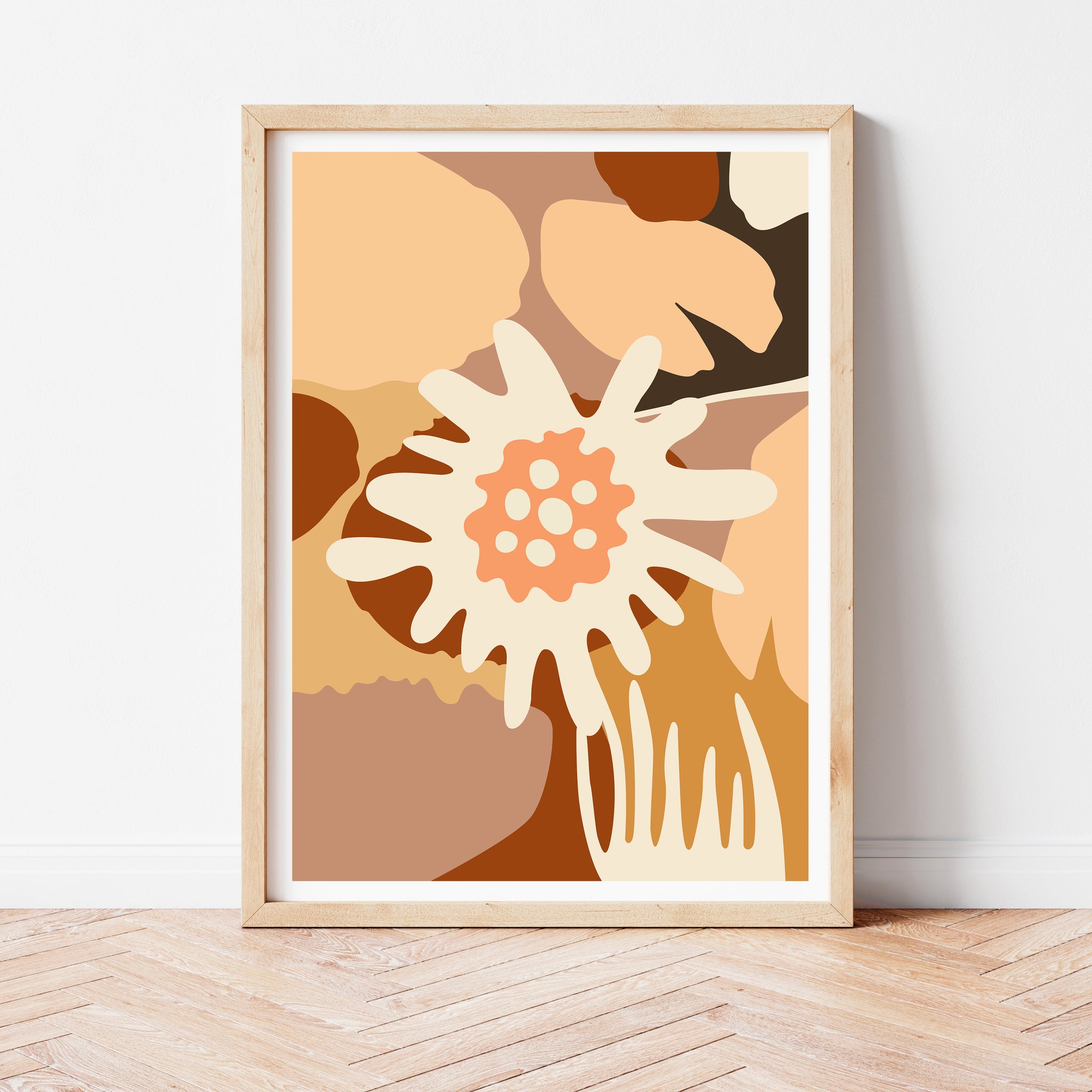earthy toned art prints browns and reds and cream toned art print of flowers by Australian artist