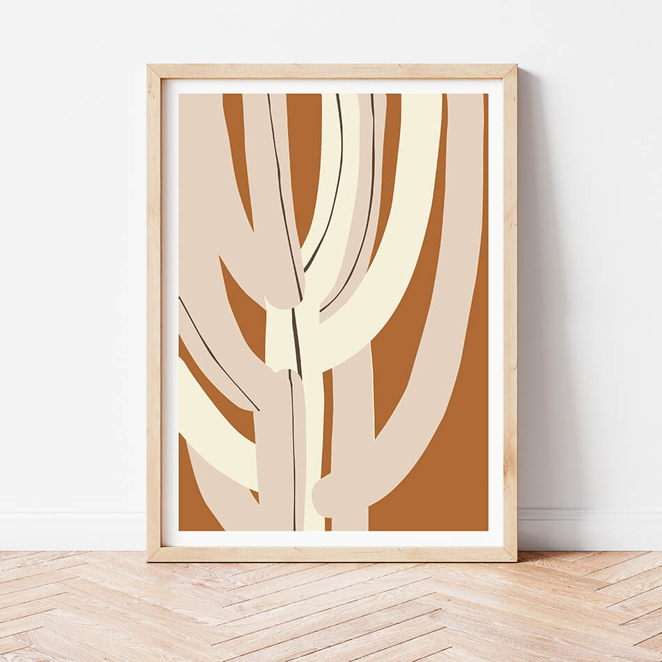 neutral toned earthy toned colourful artwork of flowers and cactus from australian artist